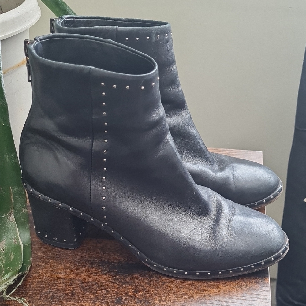 rag & bone Black Ankle Boots with Silver Studs